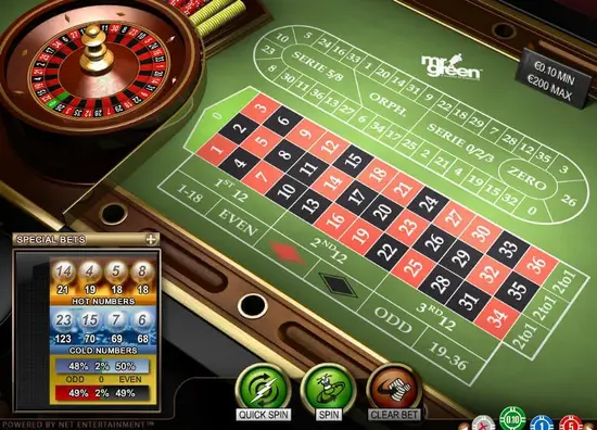 Online roulette wheel and betting table