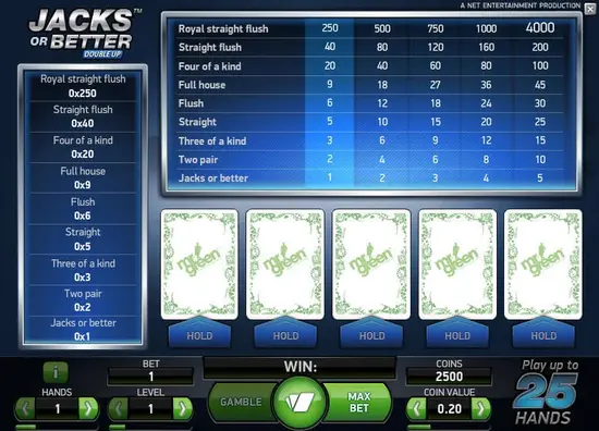 Video poker game screen