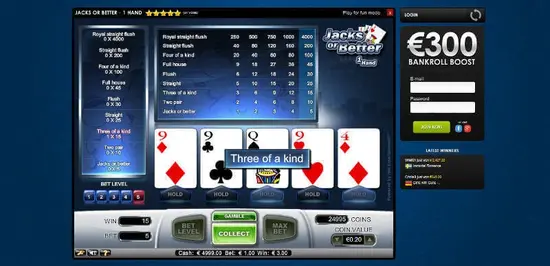 Online video poker machine and playing cards